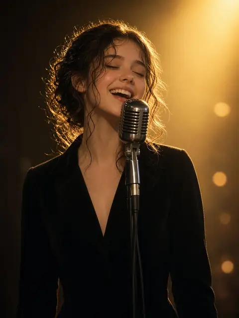 Singer on a dark stage